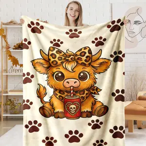 Cute Highland Cow Print Flannel Throw Blanket Soft Cozy Warm One Size Fits All 30x40 to 60x80 inches for Home Office Sofa Bed Travel Gifts