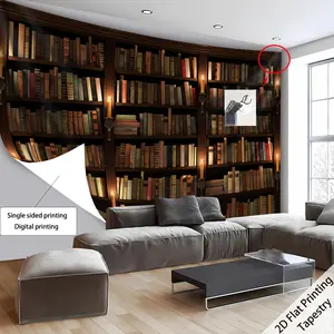 [2D graphic printing] 1 oversized retro bookshelf wall decoration background wall Wall Hanging Tapestry, birthday gift, party decoration, living room, bedroom and dormitory use, with installation package