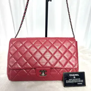 Pre-owned CHANEL Red Lambskin CF Single Chain Shoulder Bag Silver HW 15 Stamp With Card|20778628