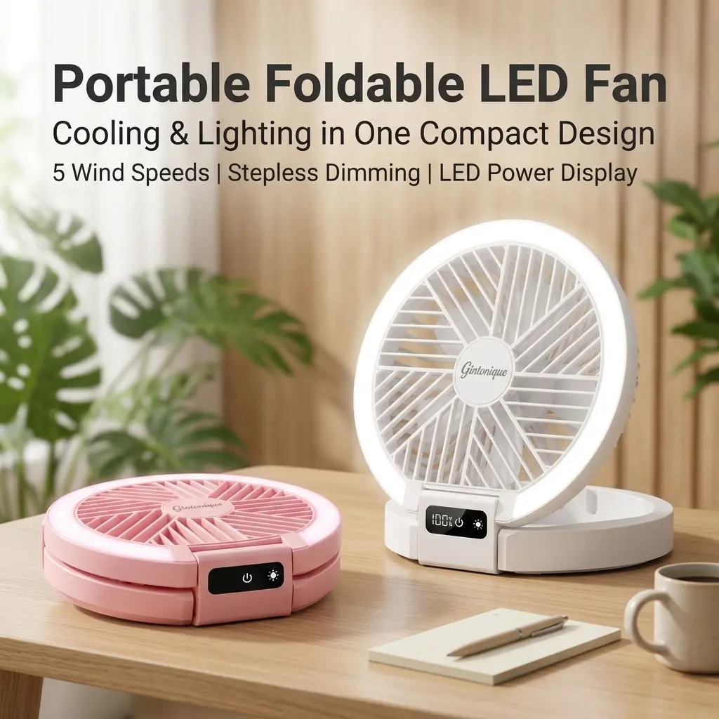 Portable Desk Fan with LED Light, 5-Speed Adjustable Wind Fan, Quiet Cooling Fan for Bedroom Office Home, Powerful Personal Fan with Sleep Mode, ,Aromatherapy Diffuser, Mobile Wireless Compact USB Fanfor Home, Travel, Camping, Office