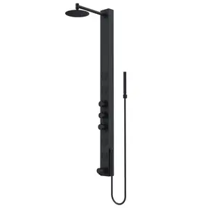 Bowery 4" Round Matte Black Shower Panel with Waterfall Head, Hand Shower, Jets & Tub Spout