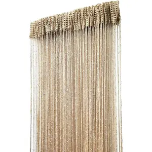 Decorative Door String Curtain Wall Panel Fringe Window Room Divider Blind Divider Tassel Screen Home 100x200centimeter (Champagne18)