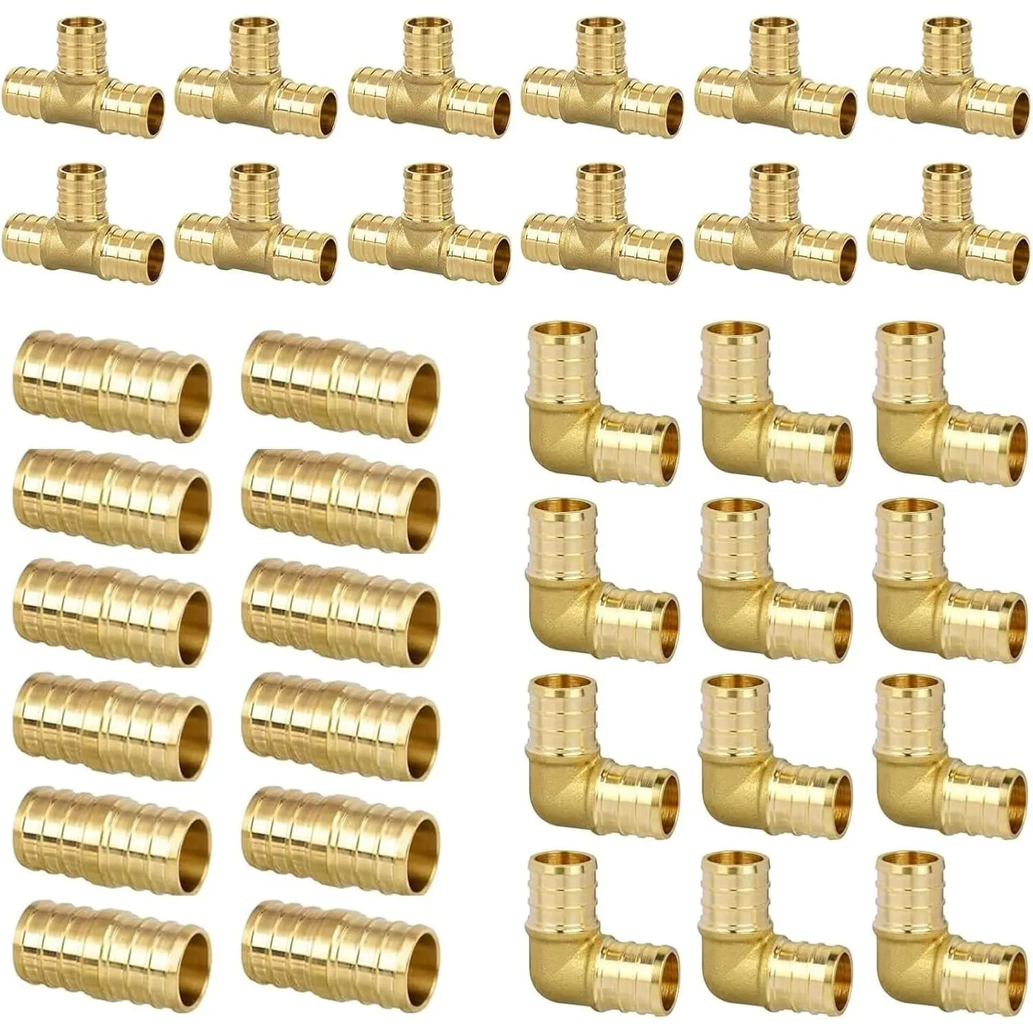 36 Pack 1/2" Pex Fittings Set, 12 count Each Elbow, Tee and Coupling,  & UPC Certified, Heavy Duty Brass Crimp Fittings for Pex Pipes