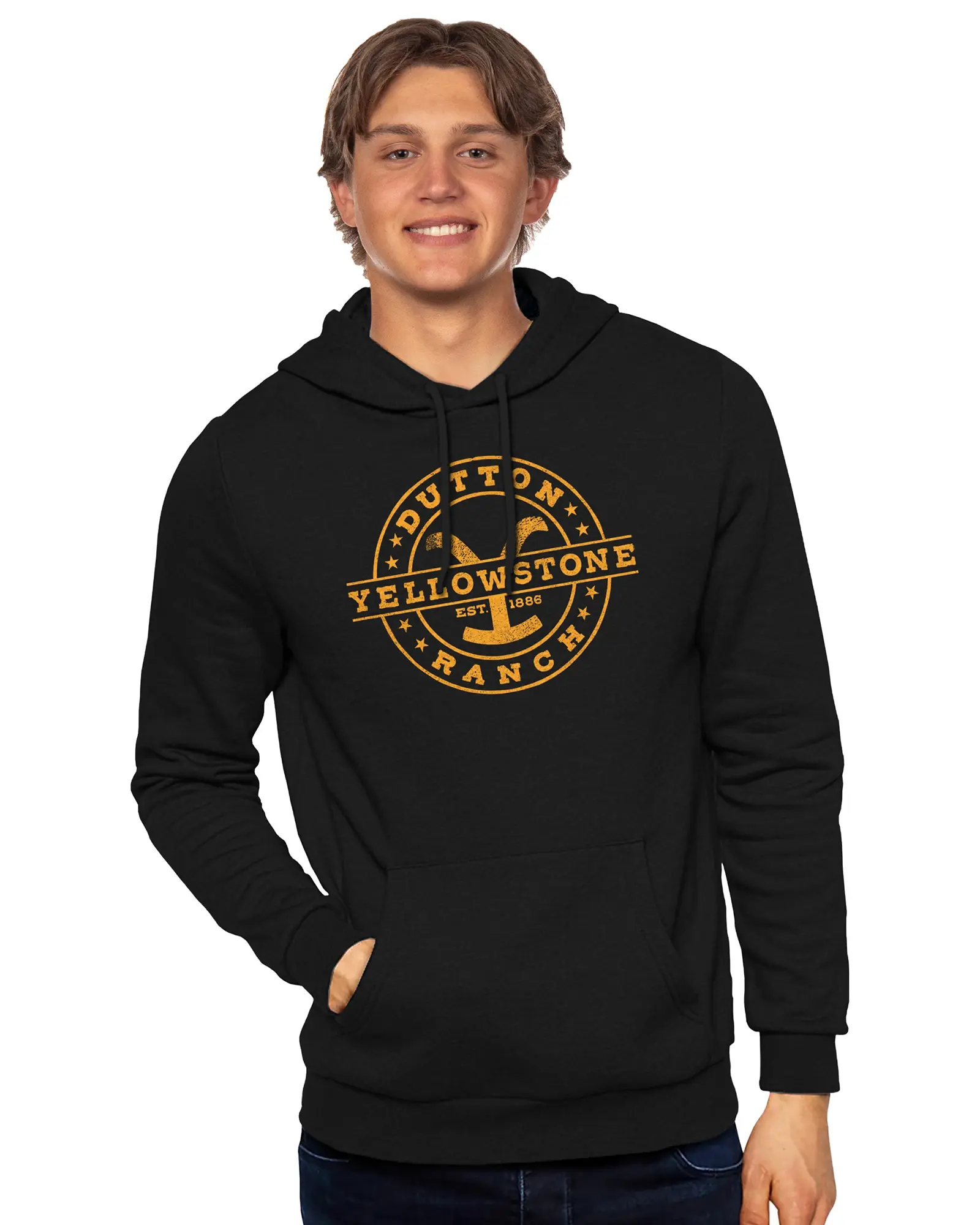 Yellowstone Hoodie Men's Dutton Ranch Brand Long Sleeve Pullover Sweatshirt, Tops, Smooth, Kangaroo, Menswear, Ribbed