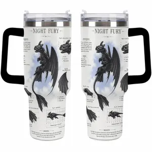 Night Fury Scientific Blueprint Tumbler – How to Train Your Dragon Anatomy Illustration Travel Mug with Handle, Toothless Dragon Field Study Tumbler