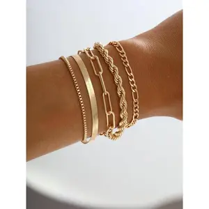 Women's Twist Herringbone Chain Stack Bracelet, Classic Jewelry for Gift, Female Fashion Accessories for Daily, Streetwear Bracelet Bundles, Stackable Bracelets