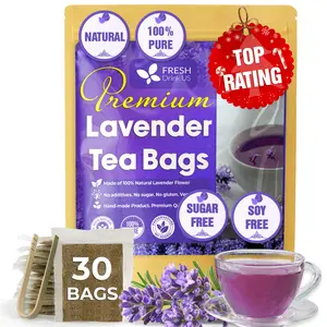 【FreshDrinkUS】 Lavender Flower Tea, 30 count, 100% Natural & Pure from Lavender Flowers. Loose Flower Lavender Herbal Tea. Lavender Flower Tea Bags. Biodegradable Tea Bags, No Sugar, No Caffeine, No Gluten, Vegan. Beverage