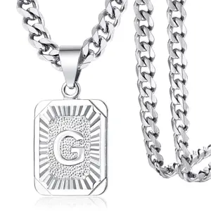 A-Z Letters Silvery Charm Pendant Necklaces Square Capital Stainless Steel Letter Necklace Unisex Alphabet Jewely Fashion Daily Jewelry Accessories Anniversary Gift Jewelry