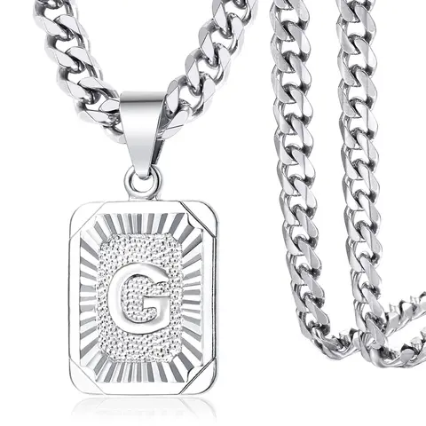 A-Z Letters Silvery Charm Pendant Necklaces Square Capital Stainless Steel Letter Necklace Unisex Alphabet Jewely Fashion Daily Jewelry Accessories Anniversary Gift Jewelry