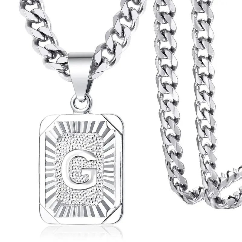 A-Z Letters Silvery Charm Pendant Necklaces Square Capital Stainless Steel Letter Necklace Unisex Alphabet Jewely Fashion Daily Jewelry Accessories Anniversary Gift Jewelry