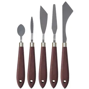 5pcs Palette Knife Painting Art Materials Stainless Steel Spatula Palette Knife Oil Paint Metal Knives Wood Handle