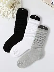Women's 3 Pairs Solid Slouch Crew Socks, Baggy Socks, Fashion Casual Comfy Socks for Daily Outdoor Wear, Ladies Socks for All Seasons, Womenswear