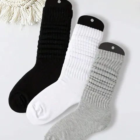 Women's 3 Pairs Solid Slouch Crew Socks, Plain Casual Socks, Baggy Socks, Casual Stylish Socks, Fashion Casual Comfy Socks for Daily Outdoor Wear, Ladies Socks for All Seasons, Womenswear