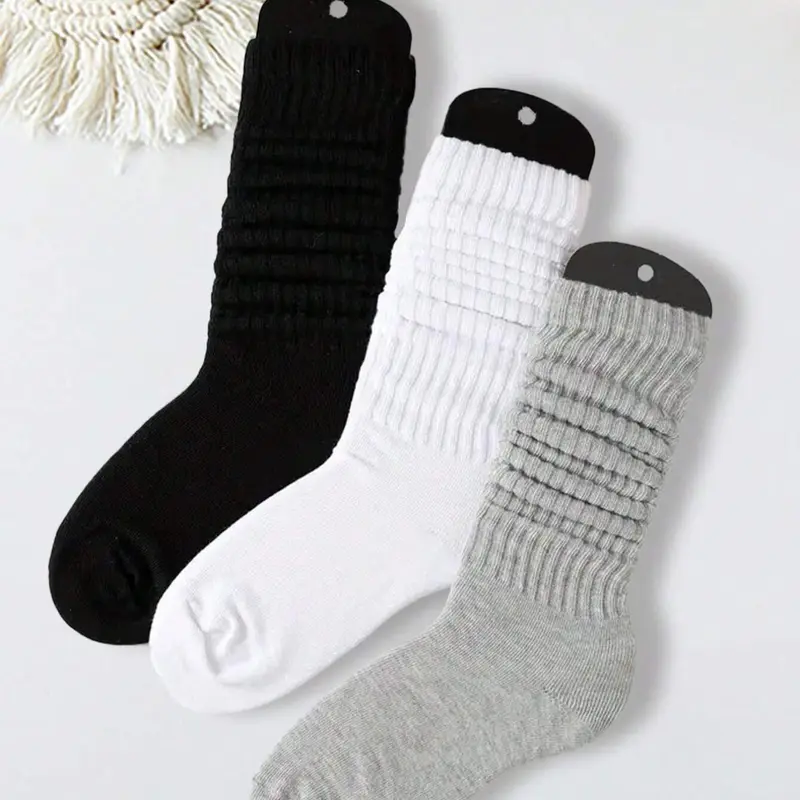Women's 3 Pairs Solid Slouch Crew Socks, Plain Casual Socks, Baggy Socks, Casual Stylish Socks, Fashion Casual Comfy Socks for Daily Outdoor Wear, Ladies Socks for All Seasons, Womenswear