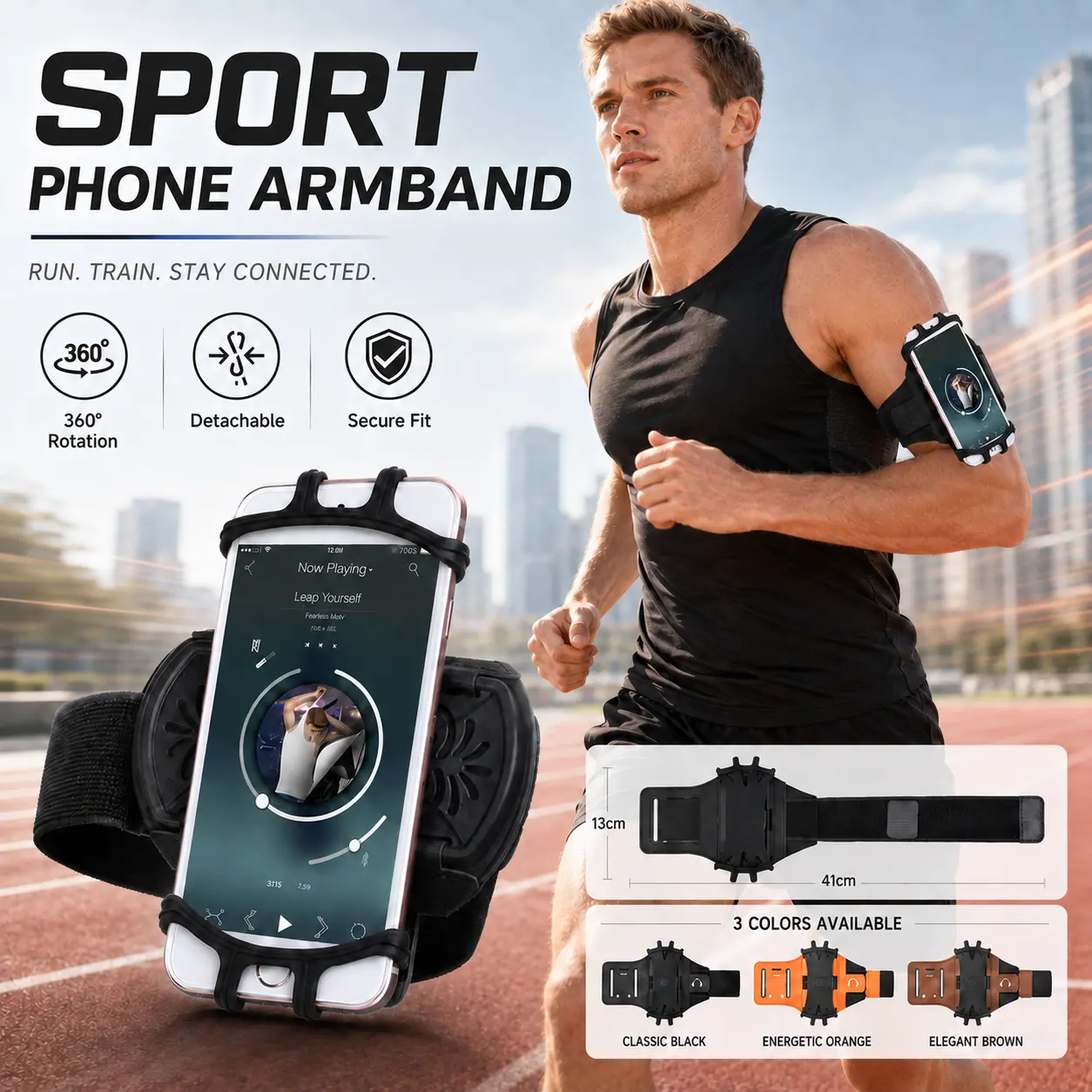 Running Phone Armband 360° Rotating Sports Phone Holder Adjustable Arm Band for Gym Workout Fitness Cycling