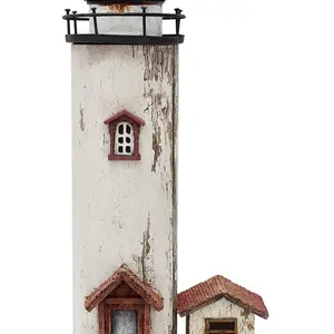 Wooden Lighthouse Decor with Light, Decorative Nautical Lighthouse Rustic Ocean Sea Beach Themed Lighthouse Decoration Table Figurine Hand Nursery Wedding Ornaments