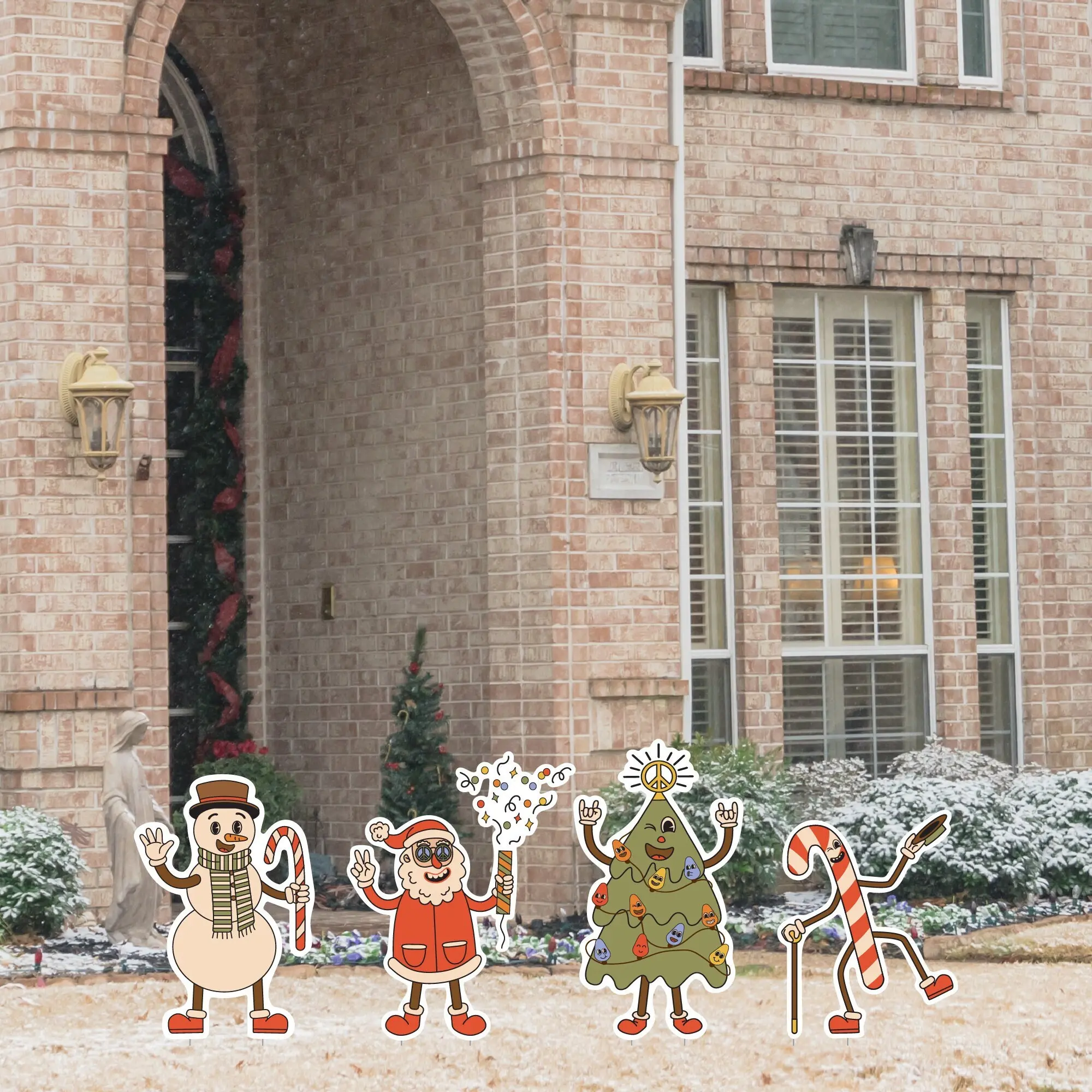 Funky Christmas Yard Decorations | 4 Pack with Stakes