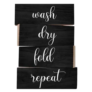 Jenny Gems Laundry Signs, Wash Dry Fold Repeat Set Of 4 Wooden Blocks, Farmhouse Laundry Room Decor, Made in USA