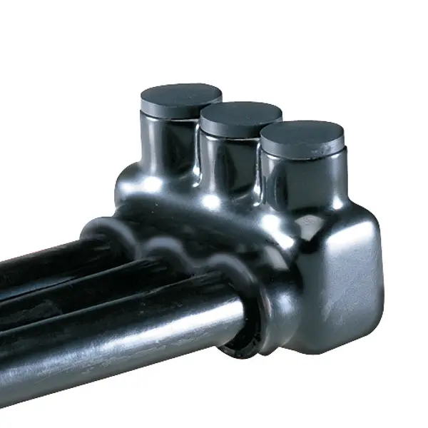 212 MAIN Single-Sided Polaris Multiple Tap Connector with Access Plugs, NSI Industries IPL1-0-3B, 3-Port Plastisol Insulated, Black