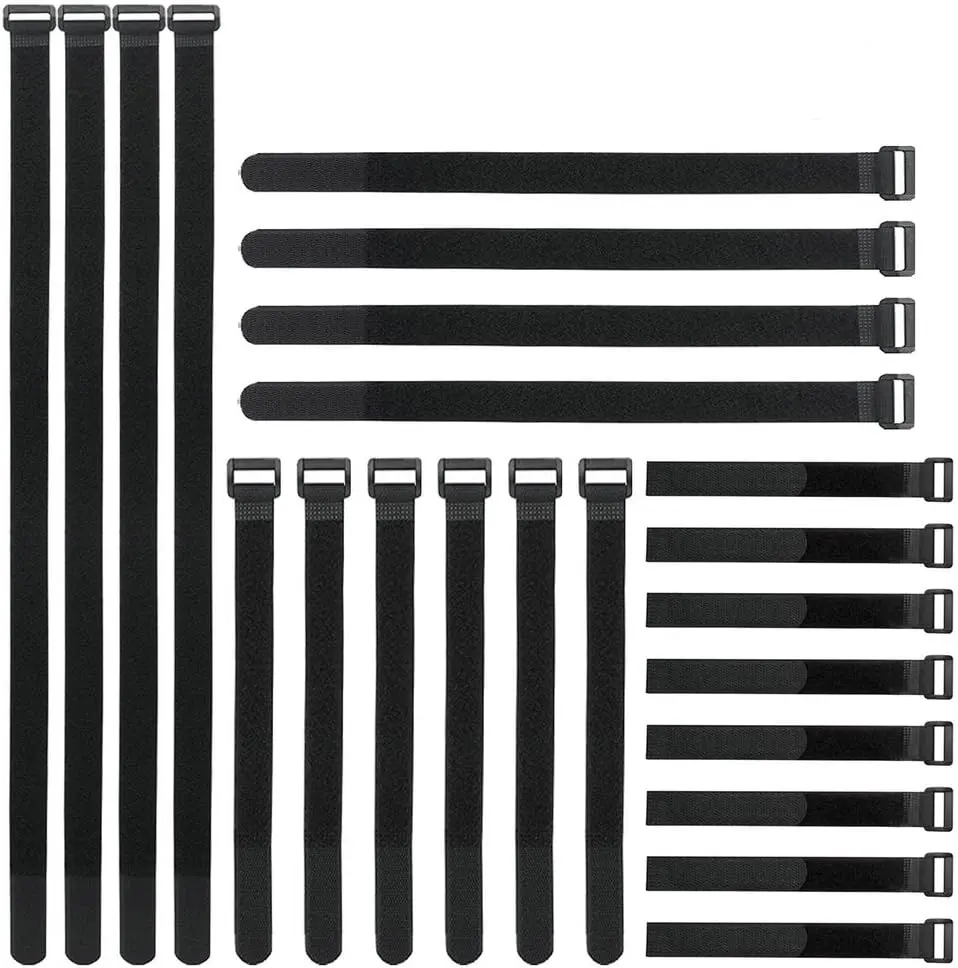 Hook and Loop Cable Management Straps & Ties, 24-Pack (24 Count) with 8"-12"-18"-24" Adjustable Sizes for Home Improvement, Electrical Wire & Computer Desk Organization