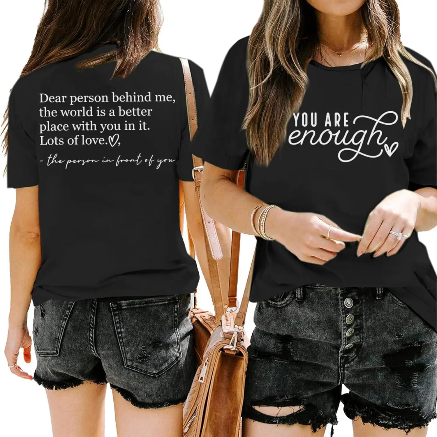 Women's Fitted Cotton "You Are Enough Dear Person Behind Me" Mental Health Awareness Inspirational Positive T-Shirt Top