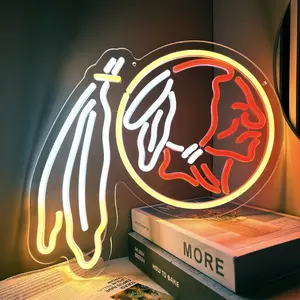 Hockey Team Logo LED Neon Sign -lconic Indian Head Decor, Eve Protection,High Quality,USB Powered, Sports Bar Man Cave, Fan Gift Mood Decorative Lights,Valentine's Day Decor