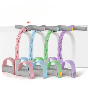 Multifunctional 4 Strand Pedal Tensioner Pull Rope Foot Stirrup Trainer Full Body Resistance Band Portable Home Gym Equipment for Legs Arms Core Strength Training Toning Stretching cluster sets Ankle Hip and Adjustable