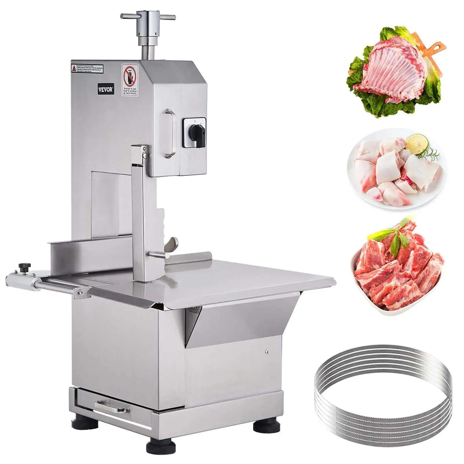 【Summerfinds】VEVOR Commercial Electric Meat Bandsaw,  2200W Stainless Steel Countertop Bone Sawing Machine, Workbeach 18.5" x 20.9", 0-7.1 Inch Cutting Thickness, Frozen Meat Cutter with 6 Blades for Rib Pork Beef