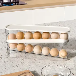 Egg Holder for Fridge 2026 New Egg Organizer for Refrigerator Automatic Rolling Egg Rack Holder Rolling Dispenser Stackable Fridge Container and Storage with Lid