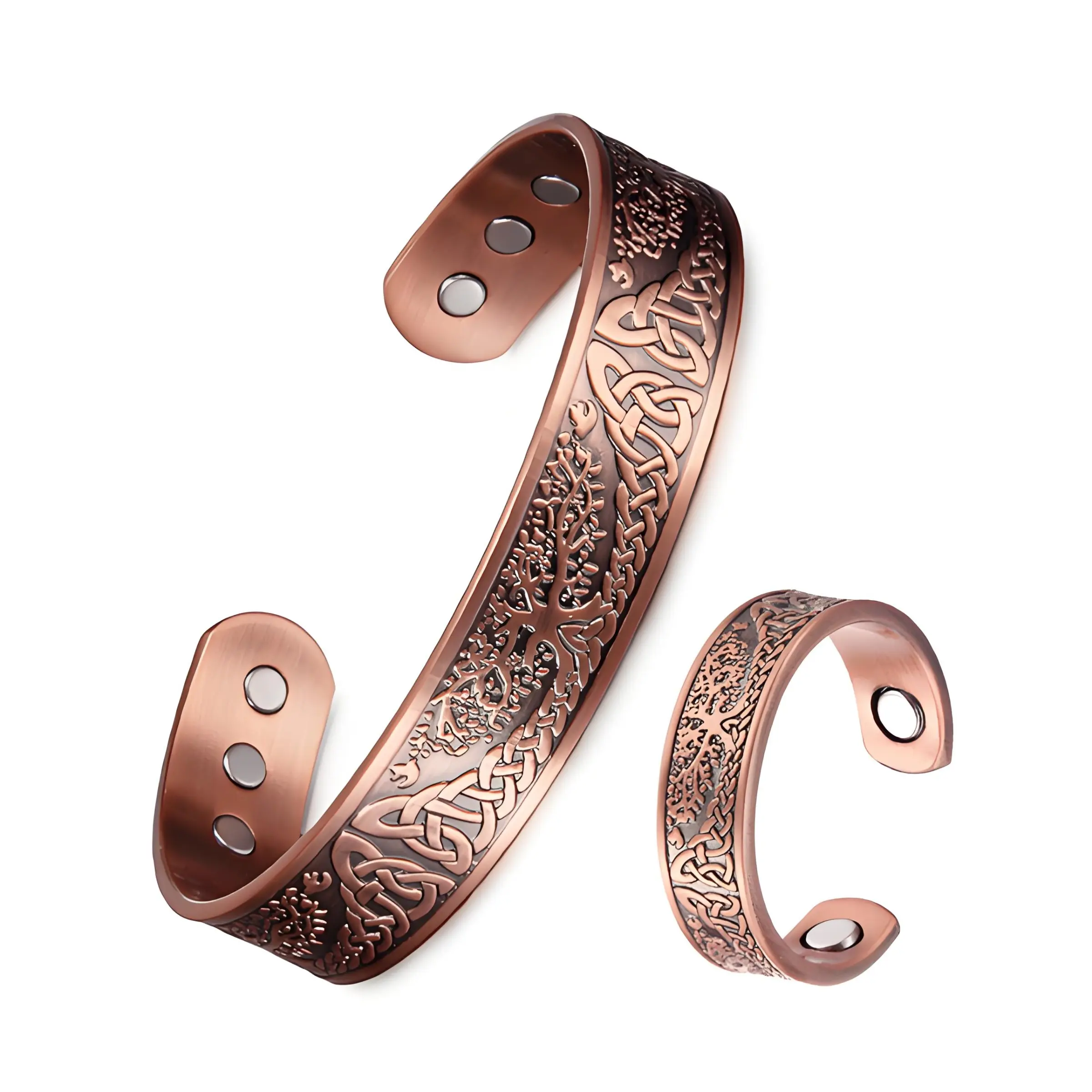 Adjustable Copper Magnetic Therapy Bracelet and Ring Set, Pain Relief and Arthritis Support, Comfortable Design, Ideal for Daily Wear