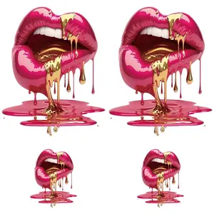 4-Piece Colorful Lip Kiss Design Heat Transfer Stickers, Washable DIY Craft Iron-On Patterns for T-Shirts, Hoodies, and Bags, Essential Fashion Accessory for Creative Style