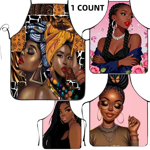 African Woman Print Polyester Apron, Apron for Women, Gift for Women,Kitchen Apron, Christmas Gift, Nails Design Tool, Kitchen Essential,Nail Tech,Nails Art, Black Magic,﻿Cleaning Tool, Resistant Cooking Apron