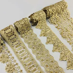 zsbszc 2 yards Hollow shining powder gold lace cheongsam clothes hem curtain lace trim fabric DIY accessories SF22 SF35