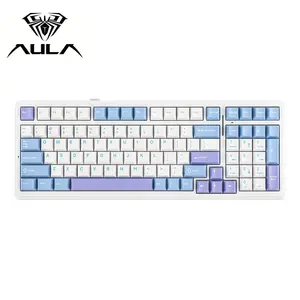 Aula F99 Mechanical Keyboard, Hot Swappable Gasket Custom Gaming Keyboard, Bluetooth/2.4GHz/USB-C, 8000mAh Battery (White Light Blue, Graywood V3 Switch)