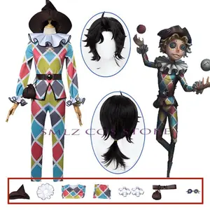Mike Morton Cosplay Anime Identity V Costume Clown Acrobat Cosplay Grid Uniform Hat Wig Suit Party Play Outfit for Man Woman