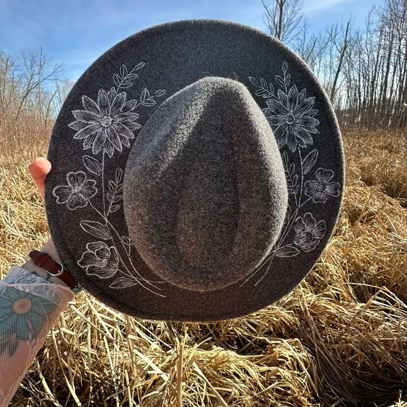 Floral Bouquet Hand Burned Hat