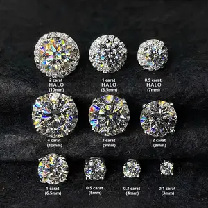 [LUMI27]  D Color VVS Clarity 0.1-4 Carat 925 Sterling Silver Synthetic Moissanite earrings Round Stone Stud Earrings for Men Women, Men's Jewelry