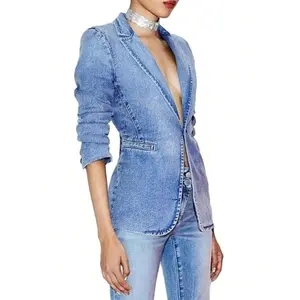 Women's single button suit collar daily paired with denim suit jacket Fit Womenswear