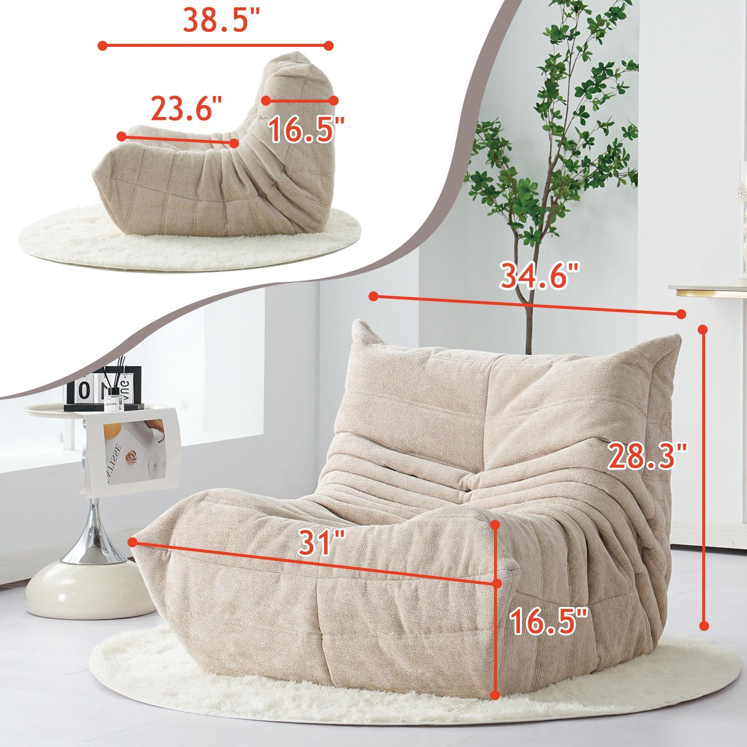 Togo Sofa Caterpillar Bean Bag Chair Chenille Fabric 1 Seater Memory Foam Lounger Upholstered Couch Free 5FT Carpet Modern Comfy Living Room Furniture