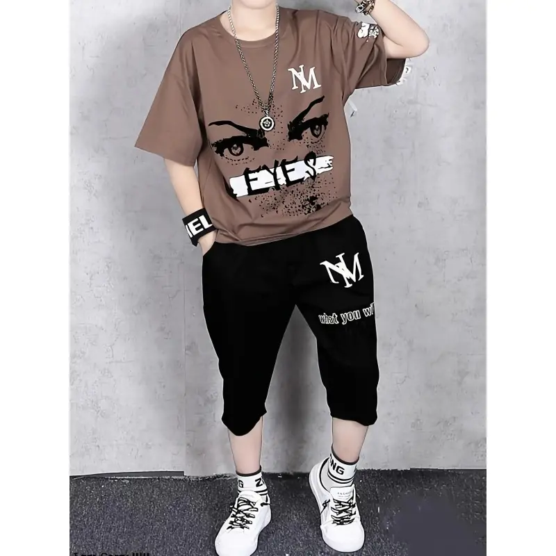 NewBoys' Summer Short-Sleeve Set: New Fashionable Baby and Children's Summer Thin Cool Outfit Boys + Pants 2-Piece Set, Perfect Outdoor Wear