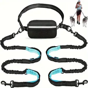 Adjustable Hands-Free Dog Running Leash with Double Handles and Elastic Retractable Rope for Large and Medium Dogs - Perfect for Running, Jogging, and Walking with Your Pet