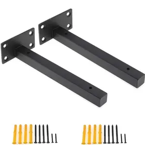 Heavy Duty Shelf Brackets,Floating Shelf Brackets,Wall Mounted Decorative Shelving Shelf Supports Wall Hanging Bracket with Screws,Hardware Brace for DIY Home Storage 2 Pack (8'', Black)