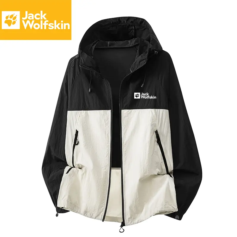 JACK WOLFSKIN Hooded Sun Protection Jacket - Full-Zip UPF Windbreaker for Outdoor Sports, Hiking & Daily Wear