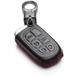 Vitodeco Genuine Leather Smart Key Keyless Remote Entry Fob Case Cover Compatible for JEEP, Dodge, Chrysler (2014 - 2022 Models) - 3 to 5 Buttons