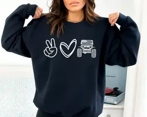 Peace Love Jeep Sweatshirt Hoodie T-Shirt | Off-Road Adventure Graphic Shirt | Gildan 5000 Tee, 18000 Crewneck, 18500 Hoodie | Gift for Jeep Fans, Nature Lovers & Outdoor Streetwear Collectors