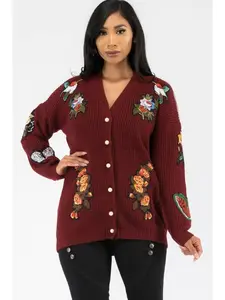 Patch Knit Cardigan Sweater