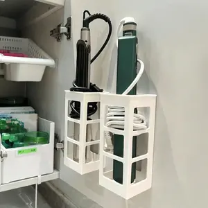 1/2Pcs Wall-Mounted Hair Tool Organizer Storage Rack For Curling Irons, Combs and Straighteners, No Drilling Bathroom Organizer, Hair Tools Organizer Box, Hair Dryer Holder