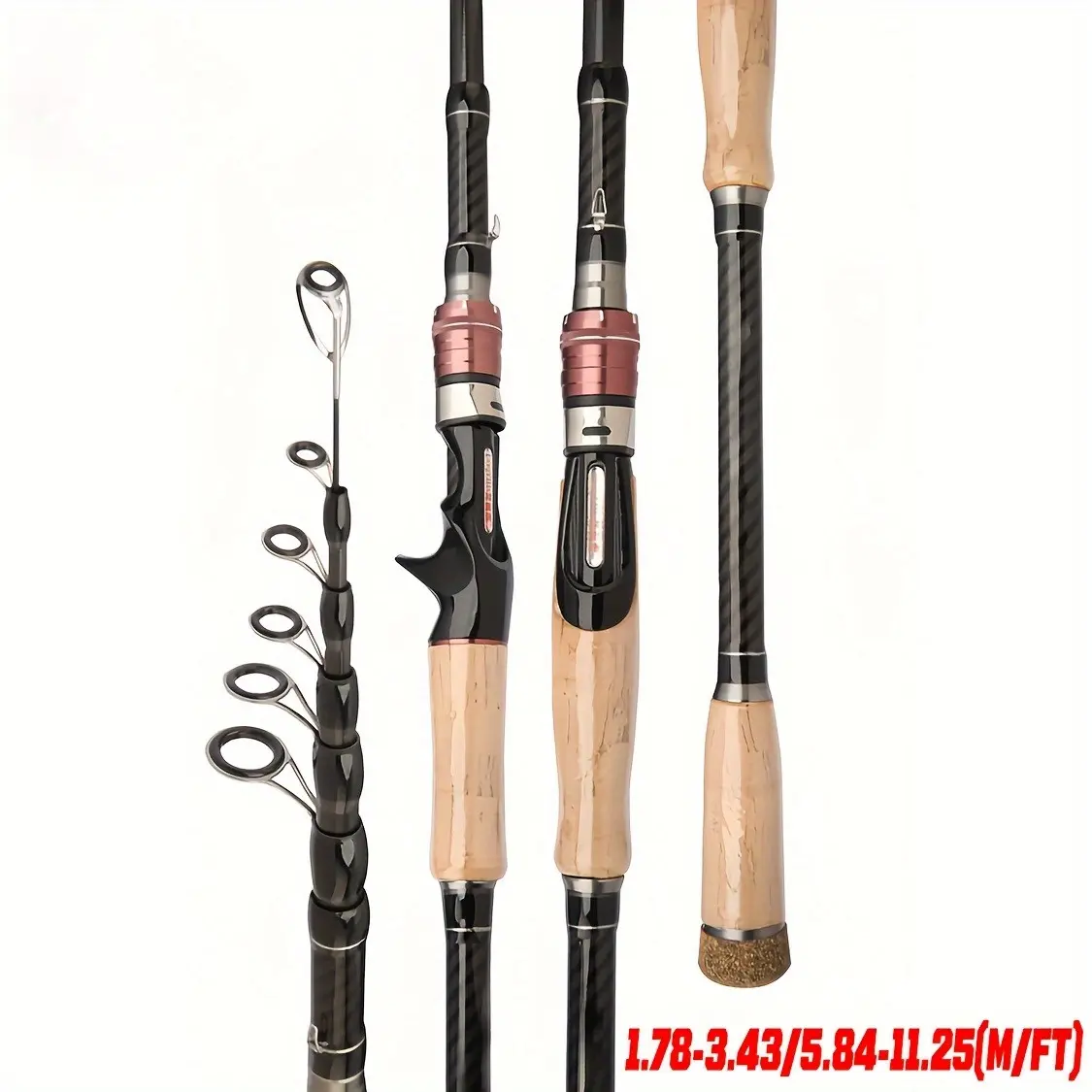 Telescopic Light Fishing Rods, High Carbon Fiber ML Power Gun-Straight Cork Handle, 63cm Portable Model with Reinforced Guides for Bass, Smooth Casting