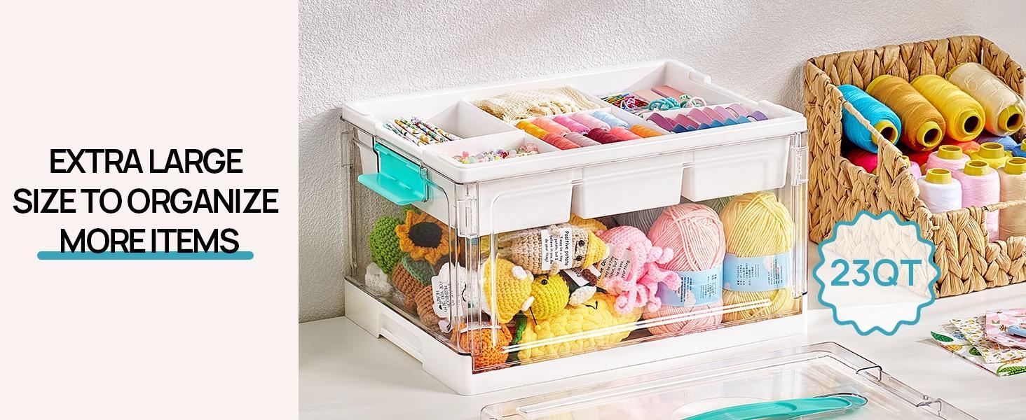 ZUVV24QT Clear Craft Storage Bin with Removable Trays&Adjustable Dividers, Containers for Art Supply Coloring Books Sensory Toys Craft Supplies Medicine Playdough Squishy Homeschooling, Transparent Dust Proof, Preschool Restock