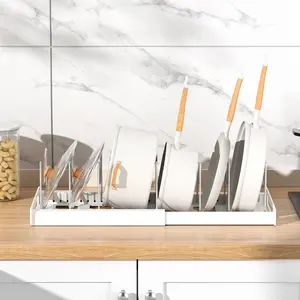 Adjustable Expandable Kitchen Shelf, No-Drill Stainless Steel Counter Organizer, Multi-Tier Dish Rack for Cabinet, Pots and Pans Storage Holder